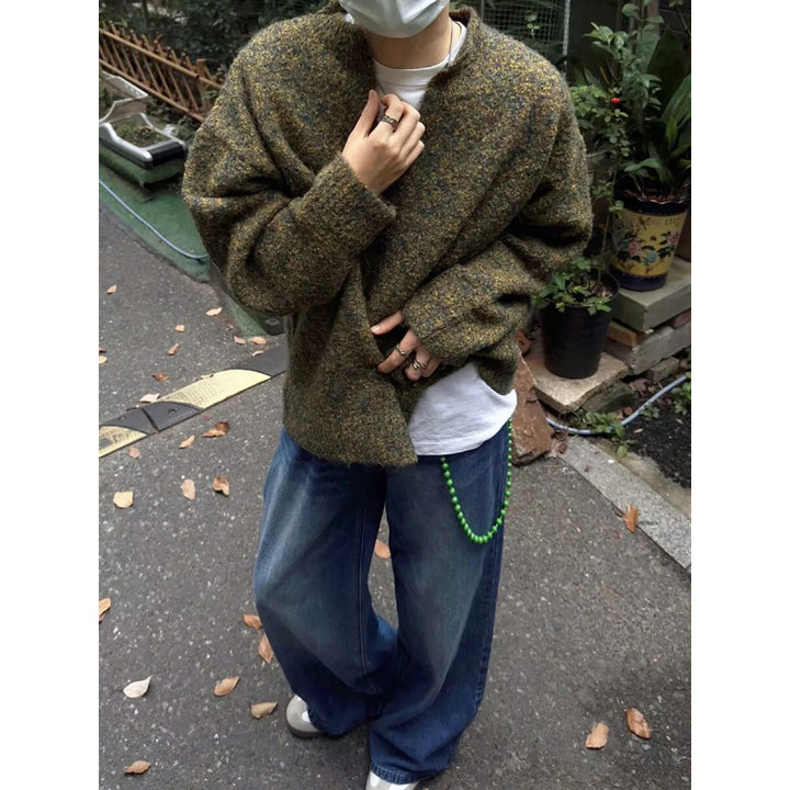 Men's Mélange Chunky Knit Sweater with V-Slit and Loose Oversized Fit Mune Fashion