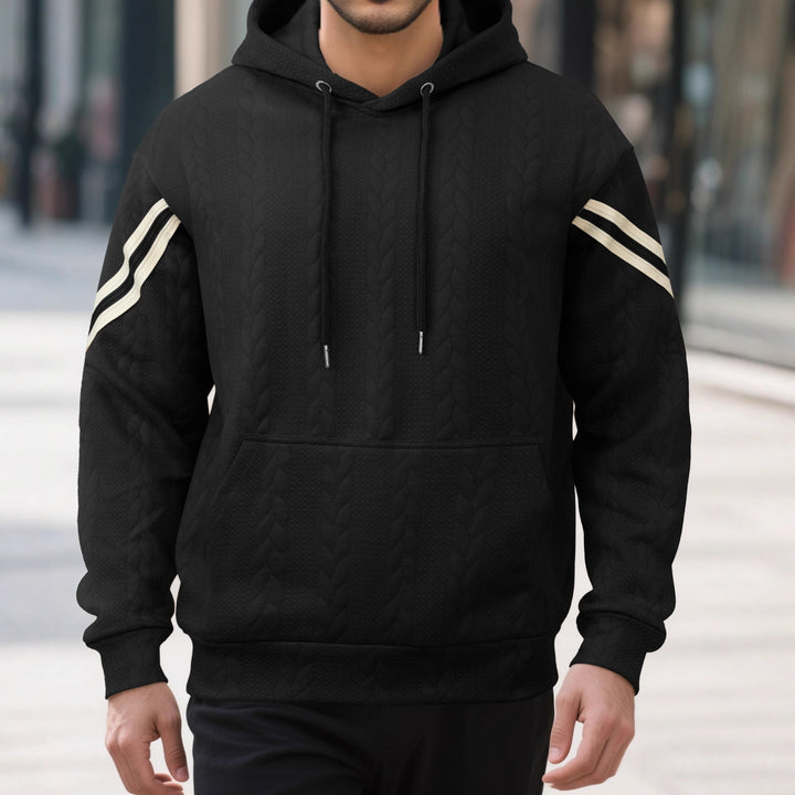 Men's Cable Knit Hoodie with Kangaroo Pocket and Contrast Stripes Mune Fashion