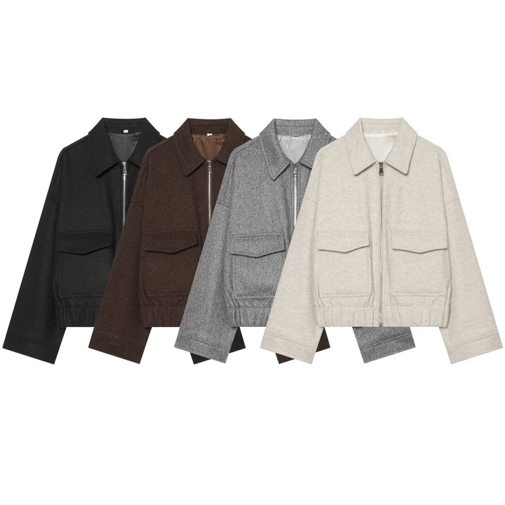 Ladies short jacket made of wool blend with zipper, flap pockets and elastic hem Mune Fashion