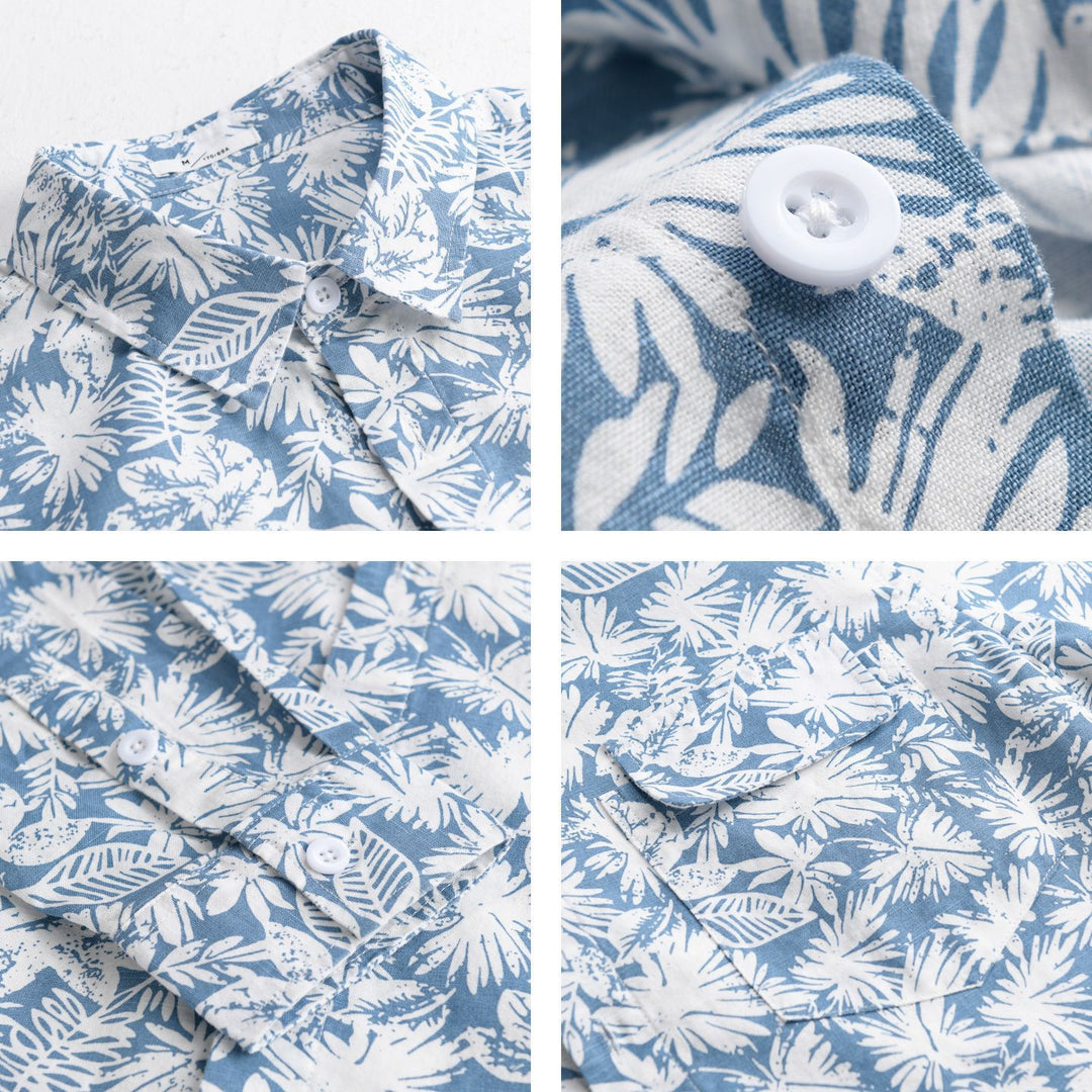 Women's Lightweight Floral Print Overshirt made of Linen-Cotton Blend with Kent Collar and Chest Pocket Mune Fashion