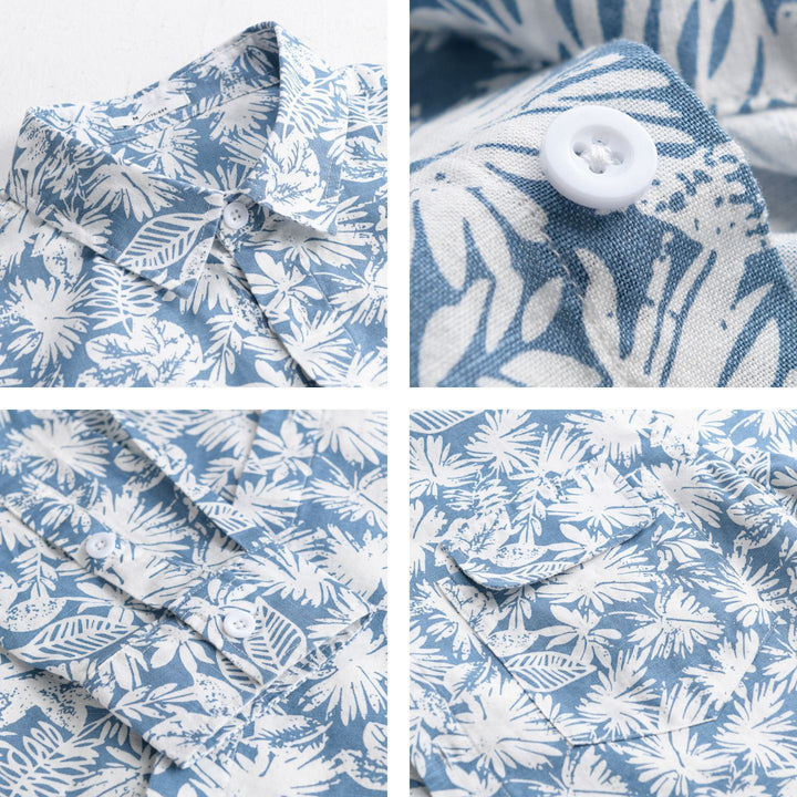 Women's Lightweight Floral Print Overshirt made of Linen-Cotton Blend with Kent Collar and Chest Pocket Mune Fashion