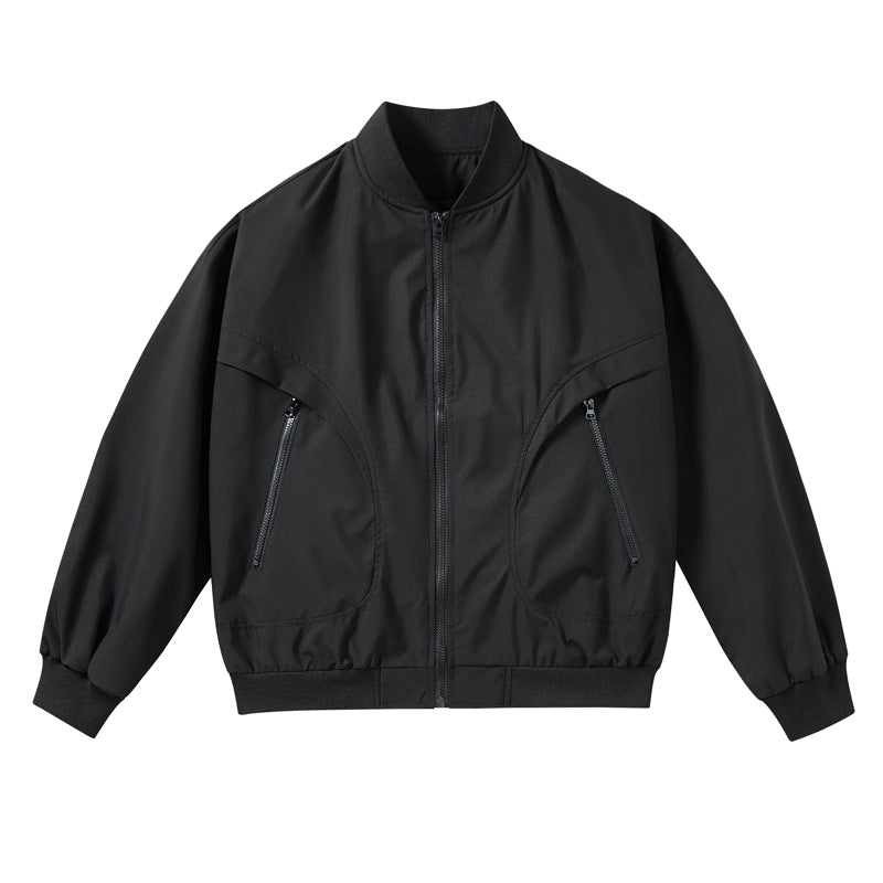 Unisex  lightweight stretch shell zip-front bomber jacket with curved zip utility pockets Mune Fashion