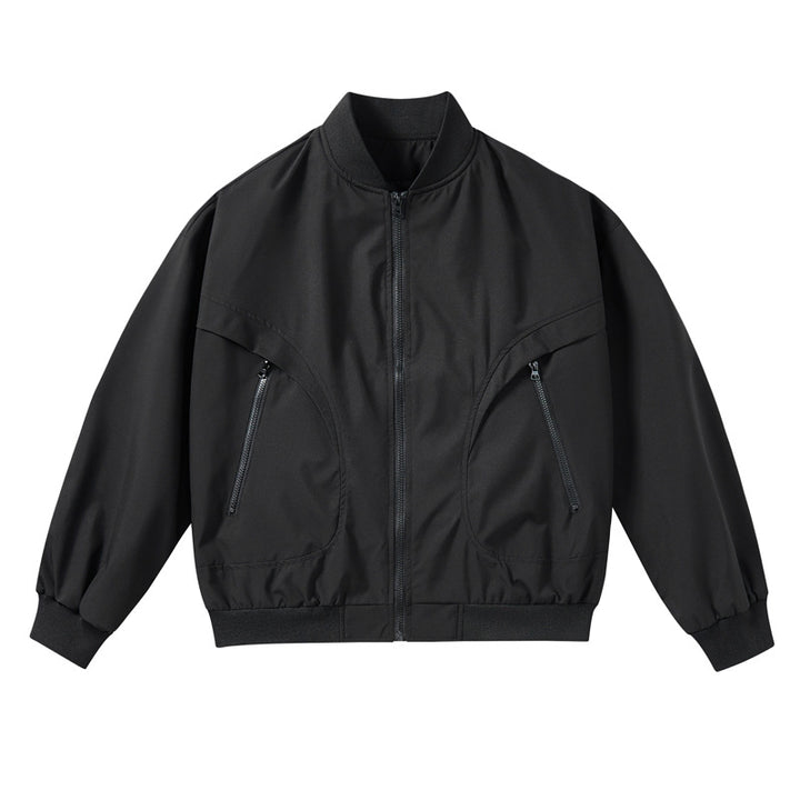 Unisex  lightweight stretch shell zip-front bomber jacket with curved zip utility pockets Mune Fashion