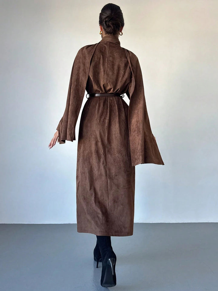 Women’s coat with cape overlay and wrap collar in faux suede Mune Fashion