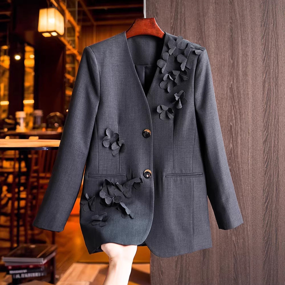 Women’s Fashion Blazer with 3D Flower Details Mune Fashion
