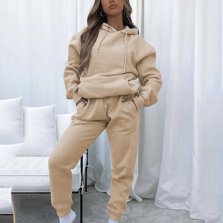 Women's Cropped Hoodie Jacket and High-Waist Jogging Pants Set made of French Terry with Elastic Waistband Mune Fashion