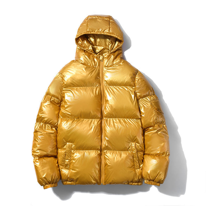 Unisex shiny padded jacket with hood, heat-insulating filling and windproof membrane Mune Fashion