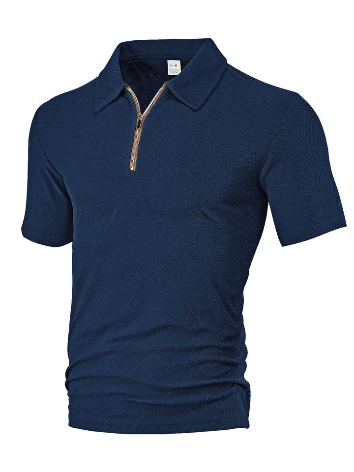 Men's slim fit half-zip polo with fine herringbone jacquard structure Mune Fashion