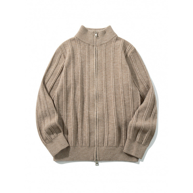 Unisex Zip Sweater with Stand-Up Collar and Vertical Structure Mune Fashion