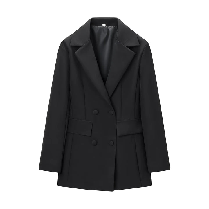 Women's tailored double-breasted blazer with wide lapels and patch pockets Mune Fashion