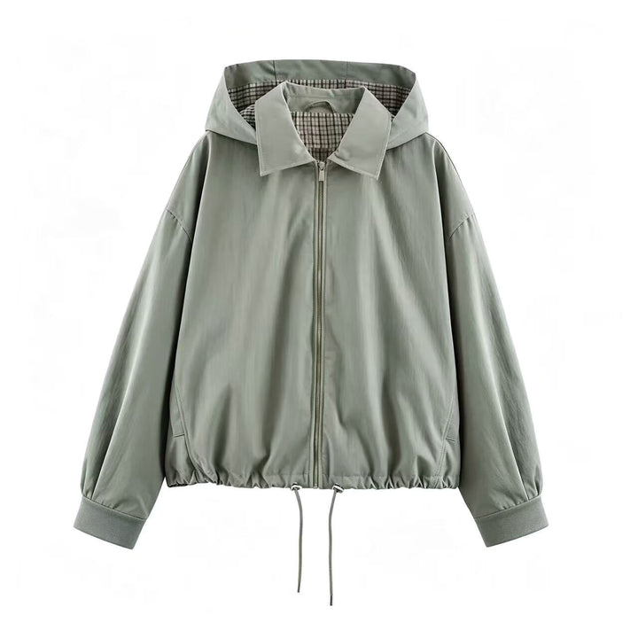 Women's Lightweight Hoodie Jacket in Cropped Oversize Fit with Drawstring Hem and Concealed Zipper Mune Fashion