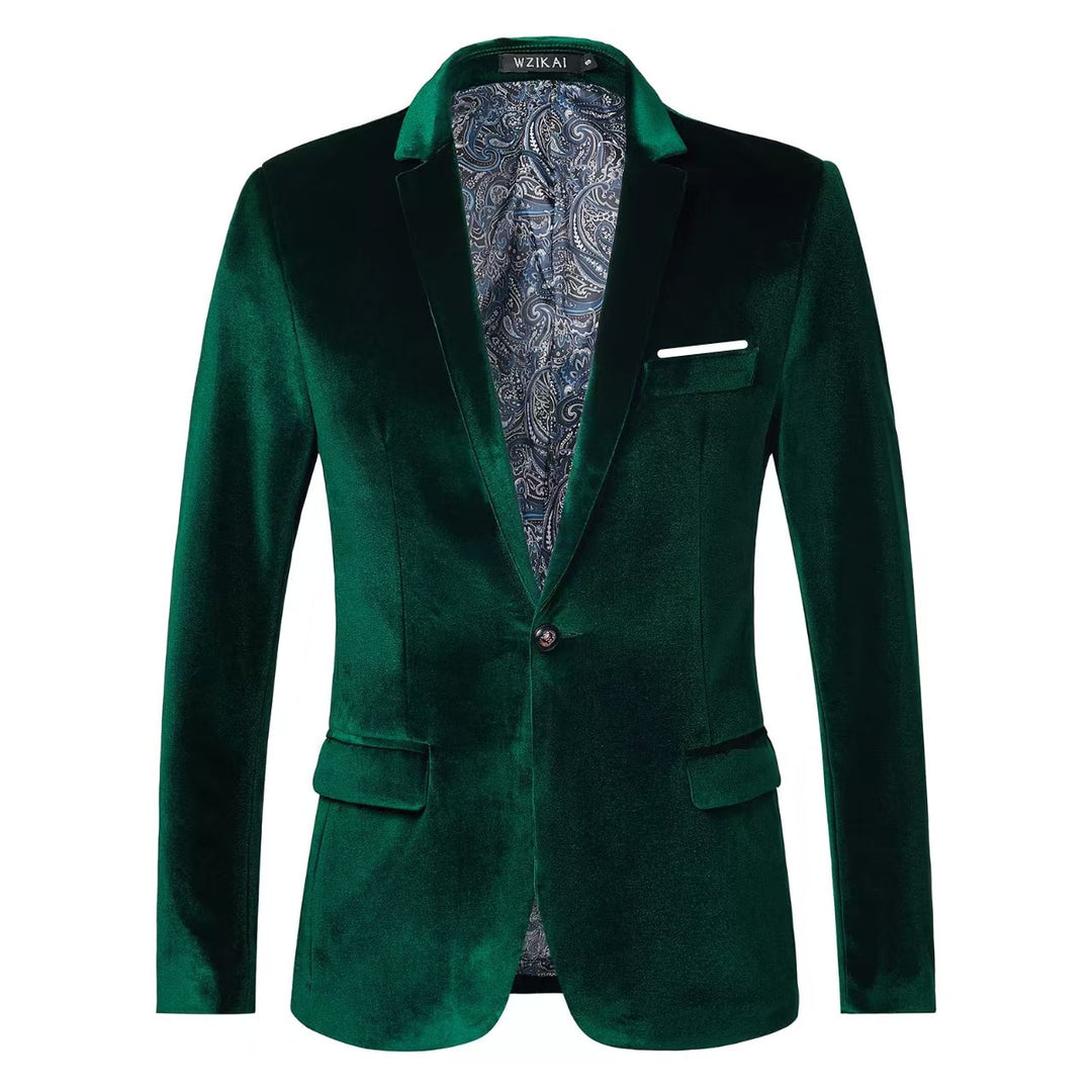 Men's tailored velvet jacket with patterned lining and single-button closure Mune Fashion