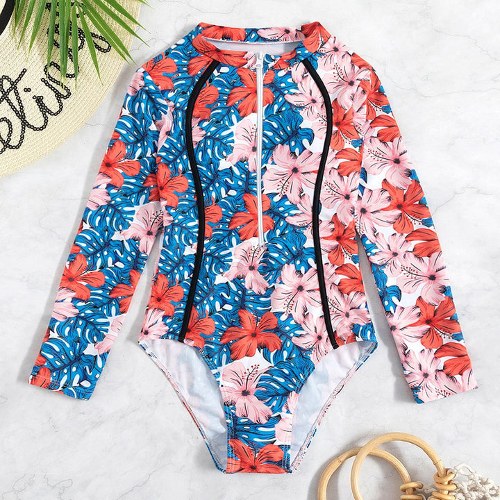 Women's Long Sleeve Swimsuit with Floral Pattern Mune Fashion