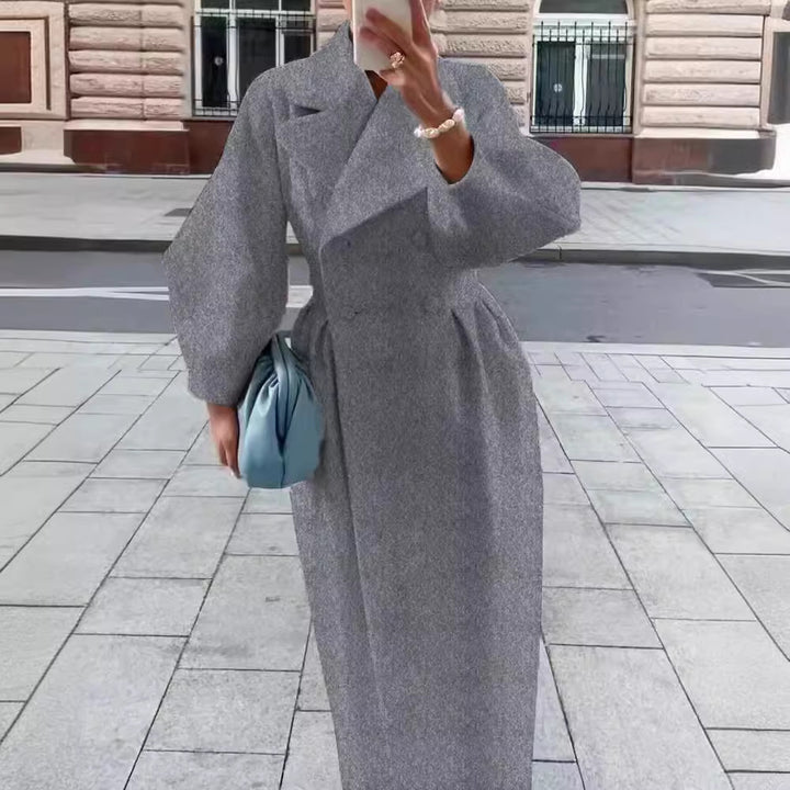 Women Elegant Long Coat with High Slit Mune Fashion