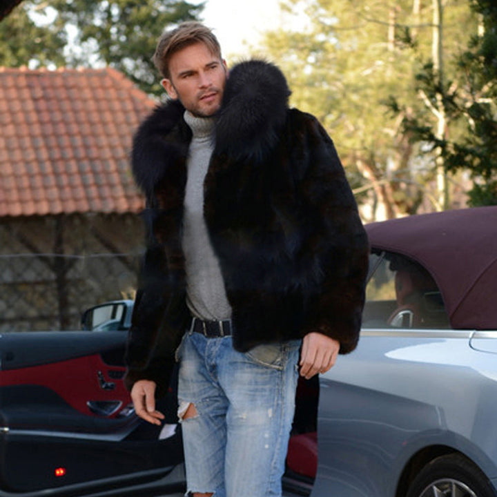 Men's Luxury Faux Fur Jacket with Wide Collar Mune
