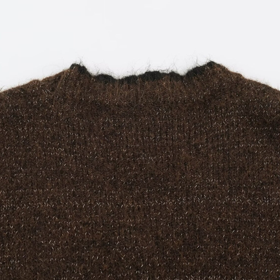 Women's Oversize Knit Cardigan with V-Neck, Button Placket and Contrasting Decorative Edges Mune Fashion