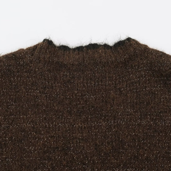 Women's Oversize Knit Cardigan with V-Neck, Button Placket and Contrasting Decorative Edges Mune Fashion