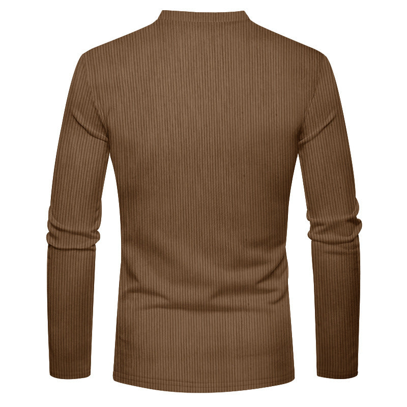 Men's rib fine knit long sleeve shirt with slim fit and stand-up collar Mune Fashion