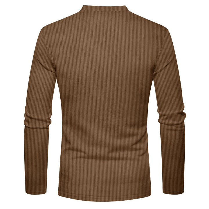 Men's rib fine knit long sleeve shirt with slim fit and stand-up collar Mune Fashion