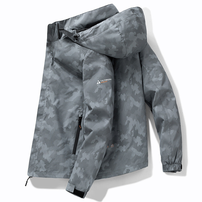 Men's Waterproof Outdoor Jacket with Adjustable Hood Collar Mune Fashion