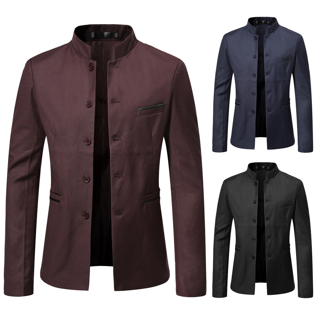 Men's nan blazer with stand-up collar, slim silhouette and concealed button placket Mune Fashion
