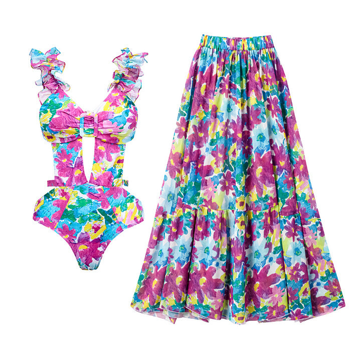 Women's bikini set with voluminous ruffle details and flowing maxi skirt Mune Fashion
