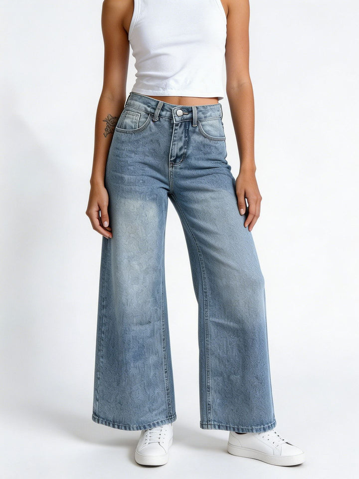 Women's high-waisted Palazzo jeans with extra wide leg and tailored cut Mune Fashion