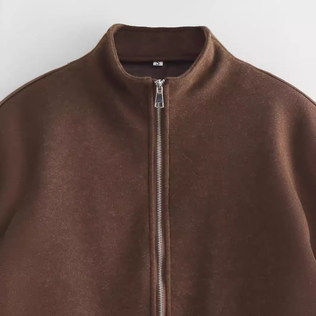 Women's short-cut wool-look zip jacket with stand-up collar and oversized sleeves Mune Fashion