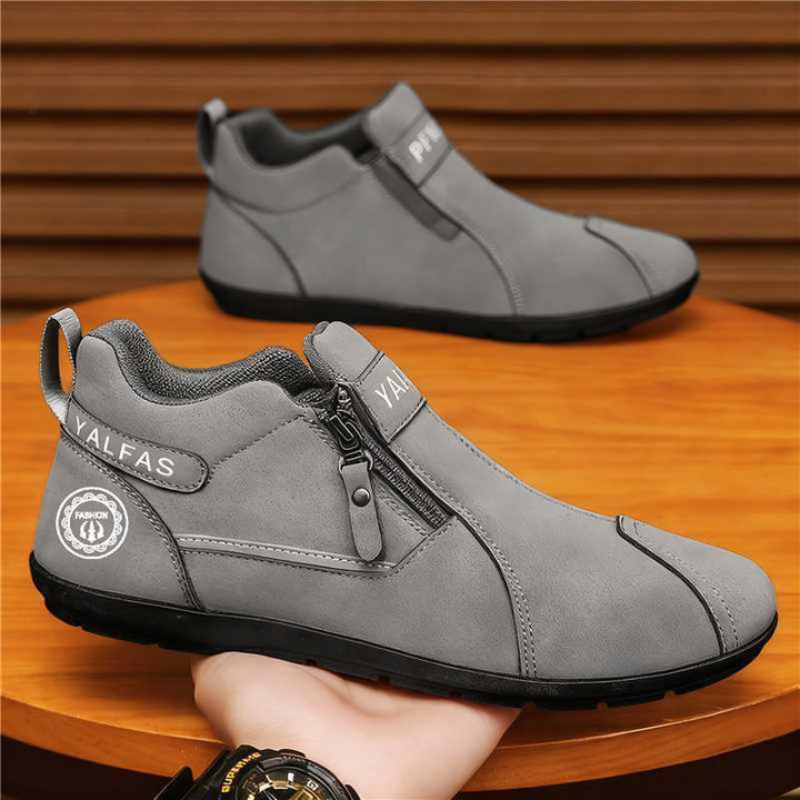 Men's Short Shaft Sneakers with Side Zipper and Padded Comfort Sole Mune Fashion
