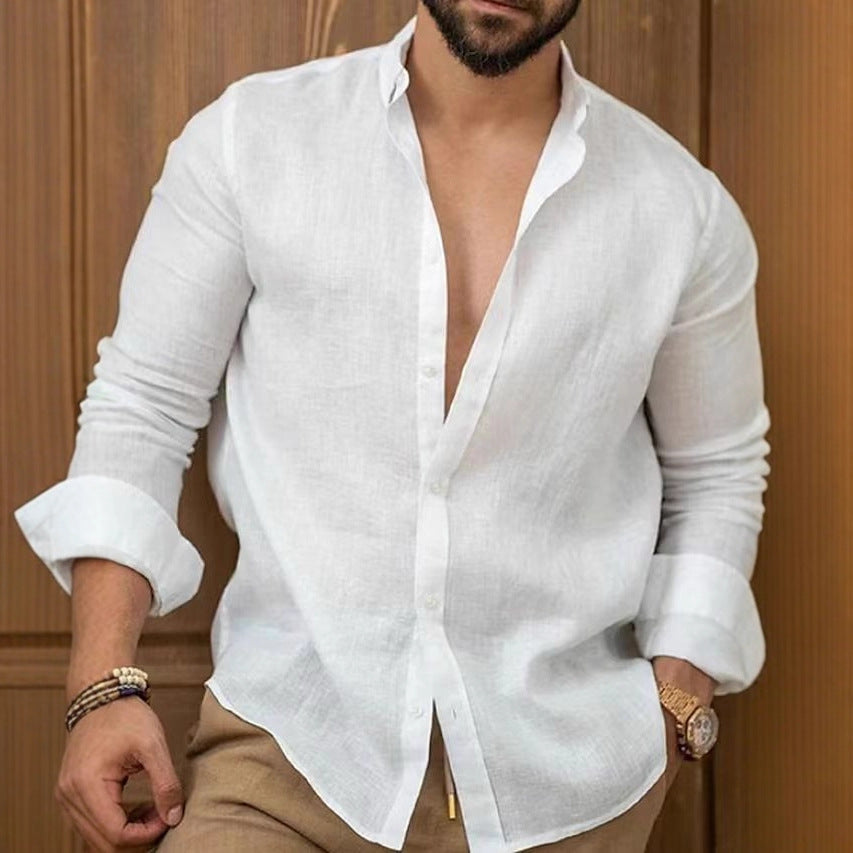 Men's Loose Linen Shirt with Round Hem and Breathable Texture Mune Fashion