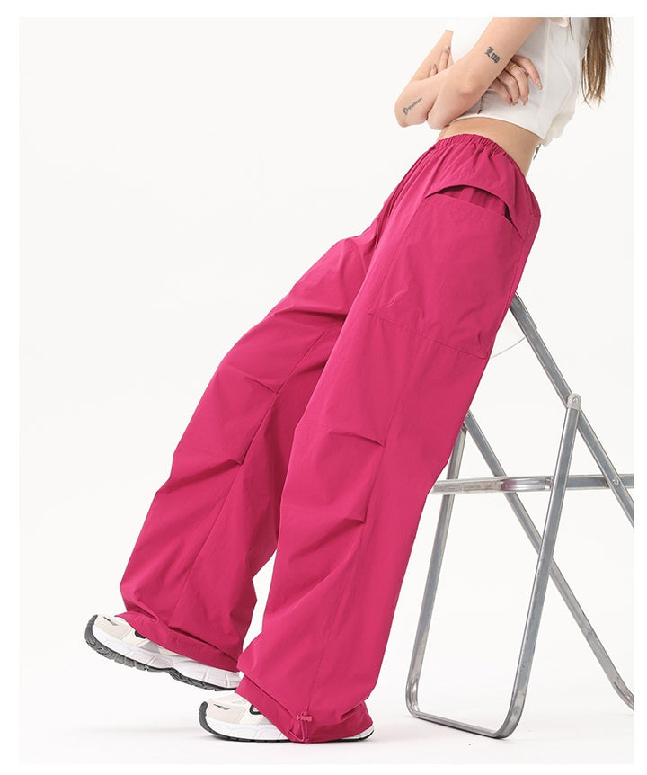 Ladies Wide-Leg Cargo Pants with Elastic Waistband & Utility Pockets Mune Fashion