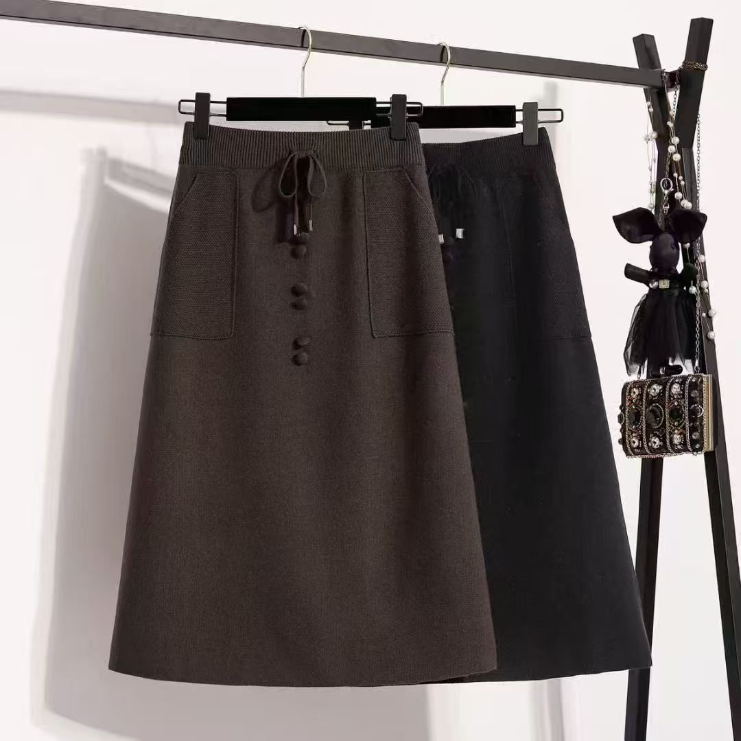 Women's Vintage Skirt with Button Details and Elastic Waistband Mune Fashion
