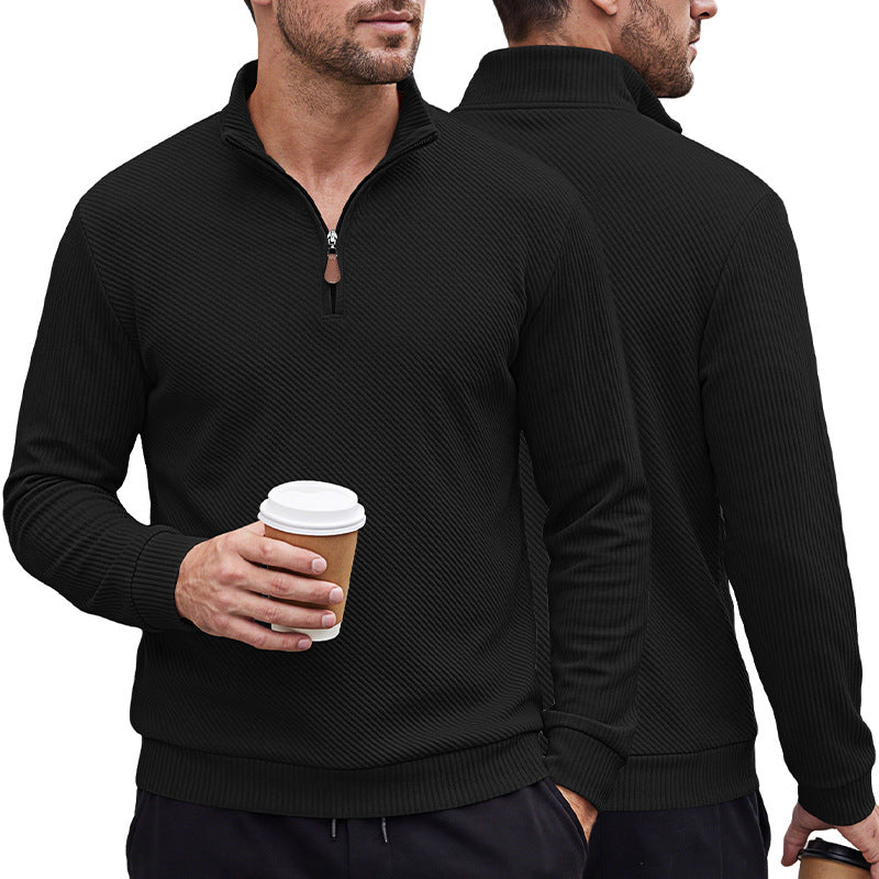 Men's ribbed knitted polo with half zip and stand-up collar Mune Fashion