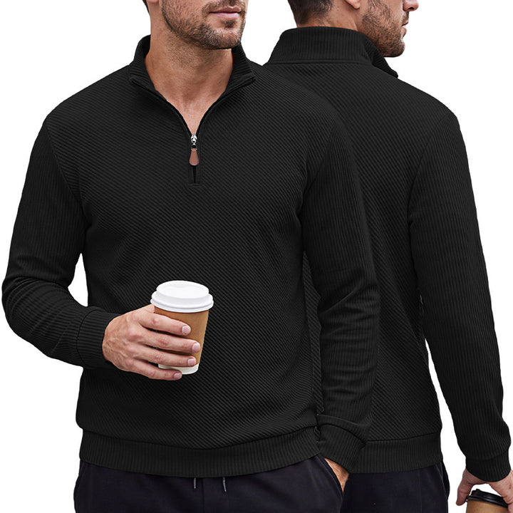 Men's ribbed knitted polo with half zip and stand-up collar Mune Fashion