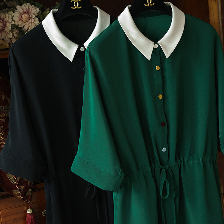 Ladies Elegant Short Sleeve Dress with Waist Belt Mune Fashion