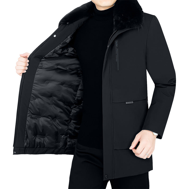 Men's Warming Short Coat with Removable Faux Fur Collar and Quilted Thermal Lining Mune Fashion