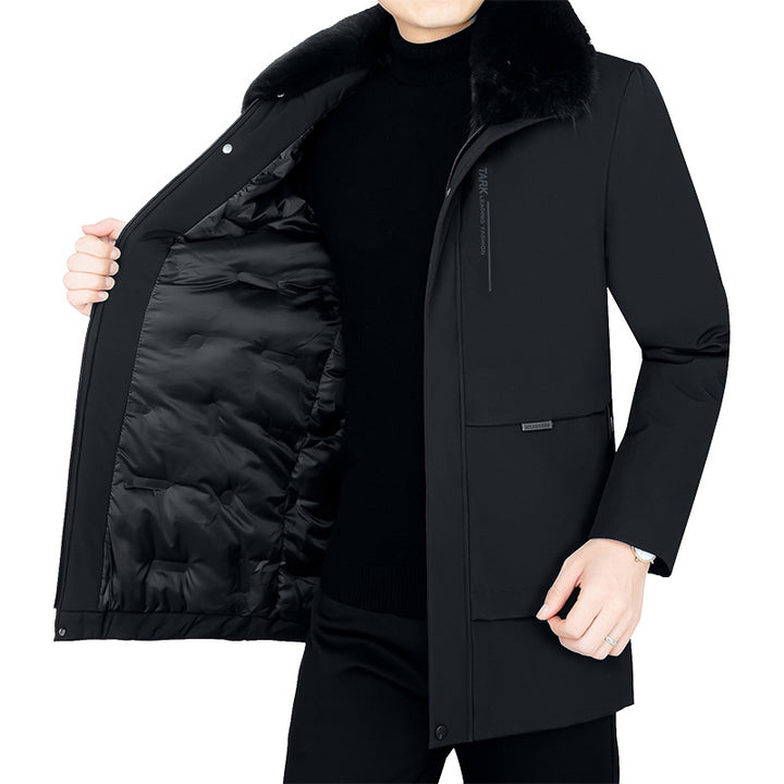 Men's Warming Short Coat with Removable Faux Fur Collar and Quilted Thermal Lining Mune Fashion