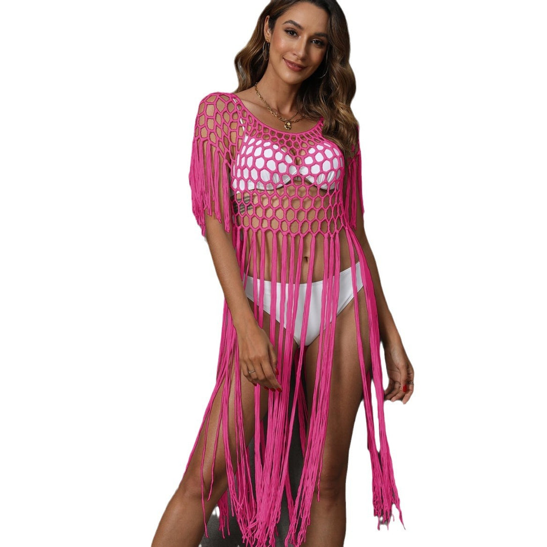Women's crochet beach cover-up with fringes Mune Fashion
