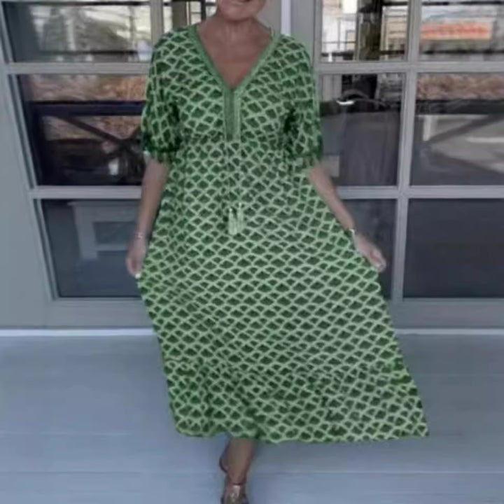 Women's casual V-neck beach dress with tassel tie and ruffle skirt Mune Fashion