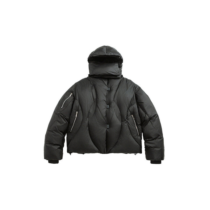 Unisex Short padded puffer jacket with high closing collar, voluminous hood and zippered pockets Mune Fashion