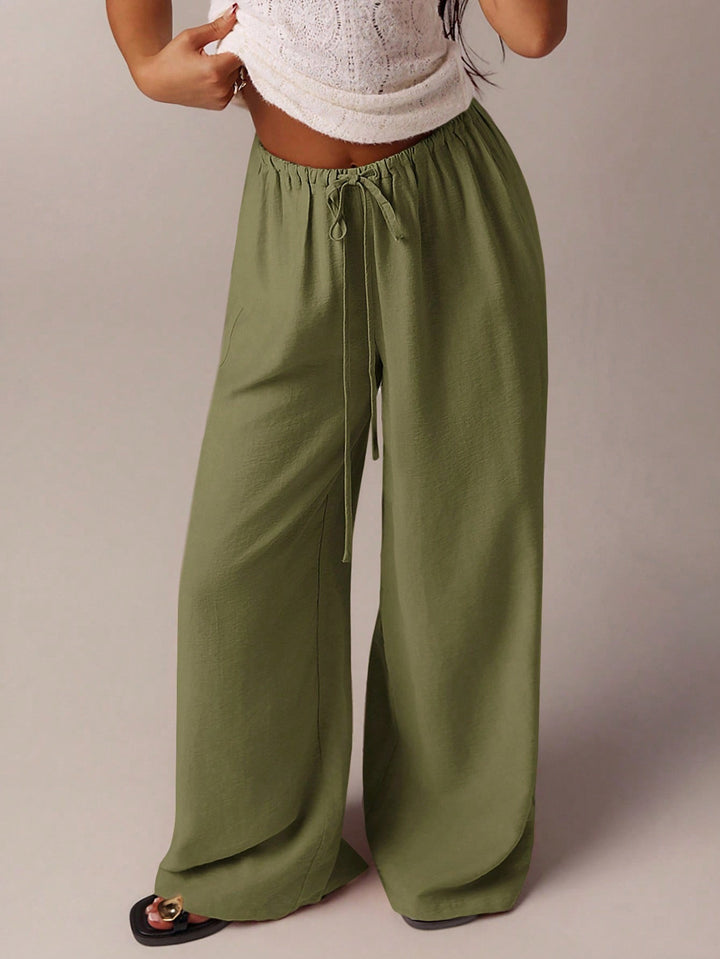 Ladies Wide Relax Pants made of Viscose-Linen Blend with Elastic Waistband and Drawstring Mune Fashion