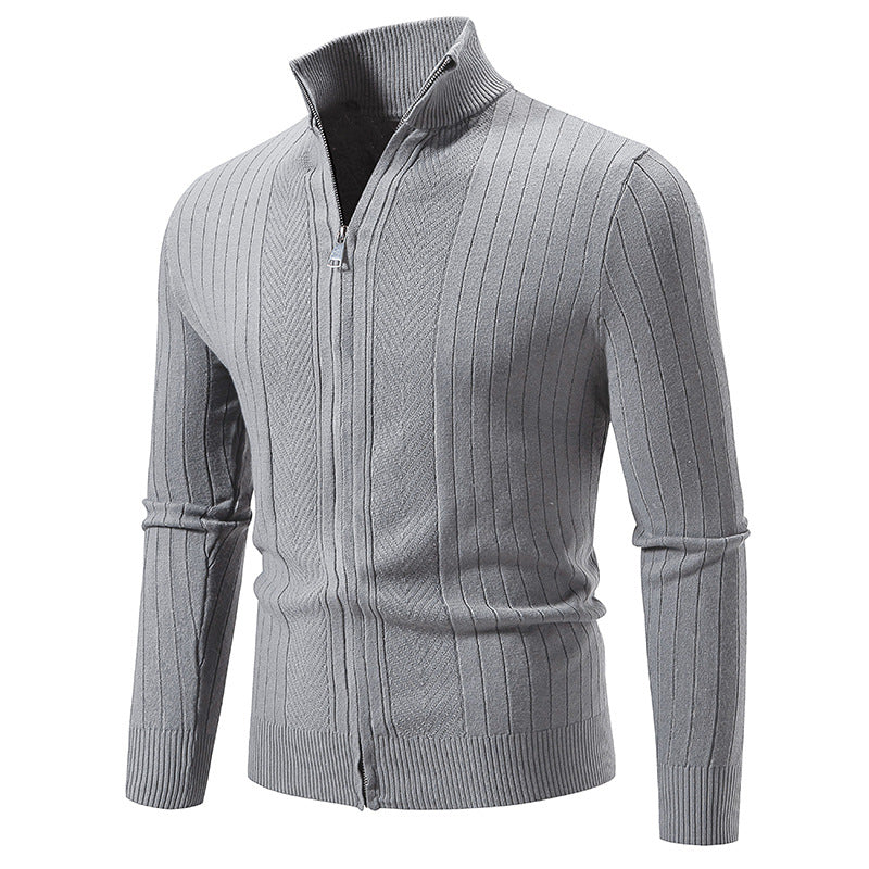 Men's slim fit fine knit zip jacket with stand-up collar and distinctive rib structure Mune Fashion