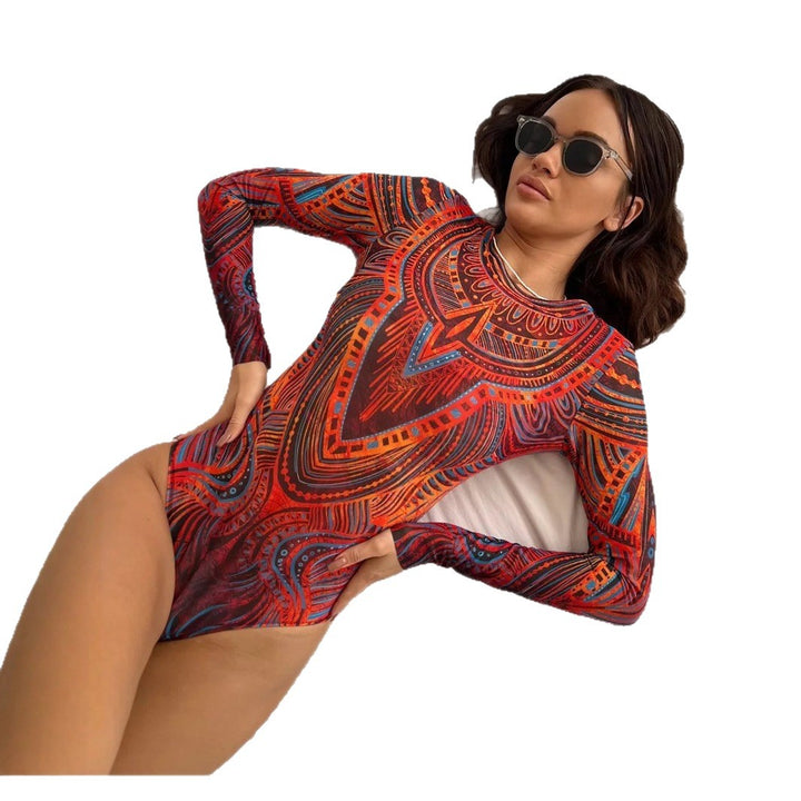 Women's bodysuit with long sleeves and abstract pattern Mune Fashion