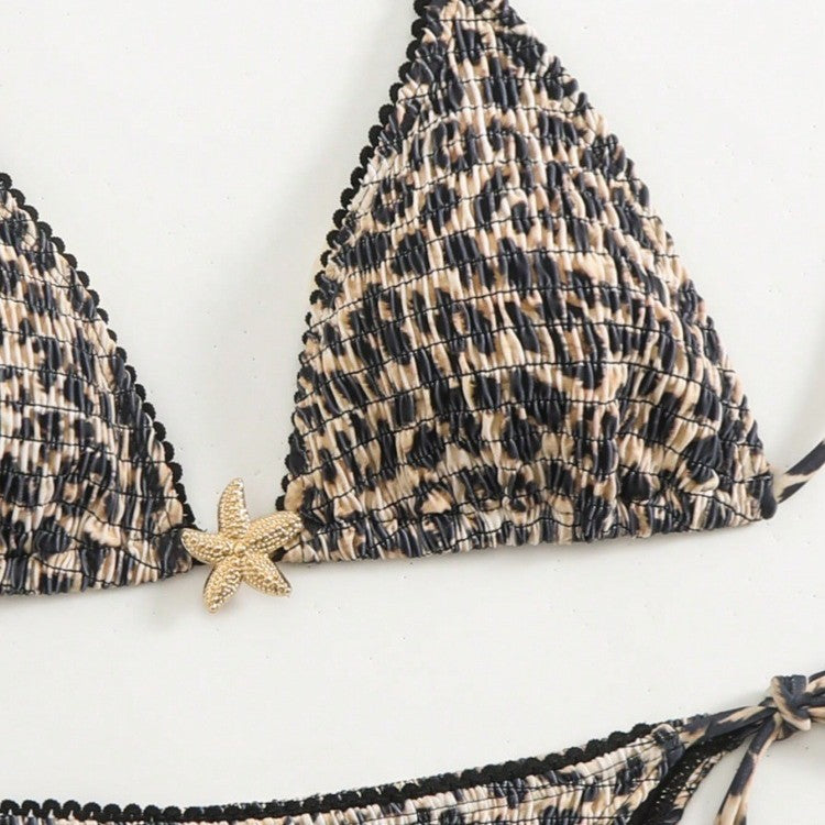Women's triangle bikini with stylish leopard pattern and side ties Mune Fashion