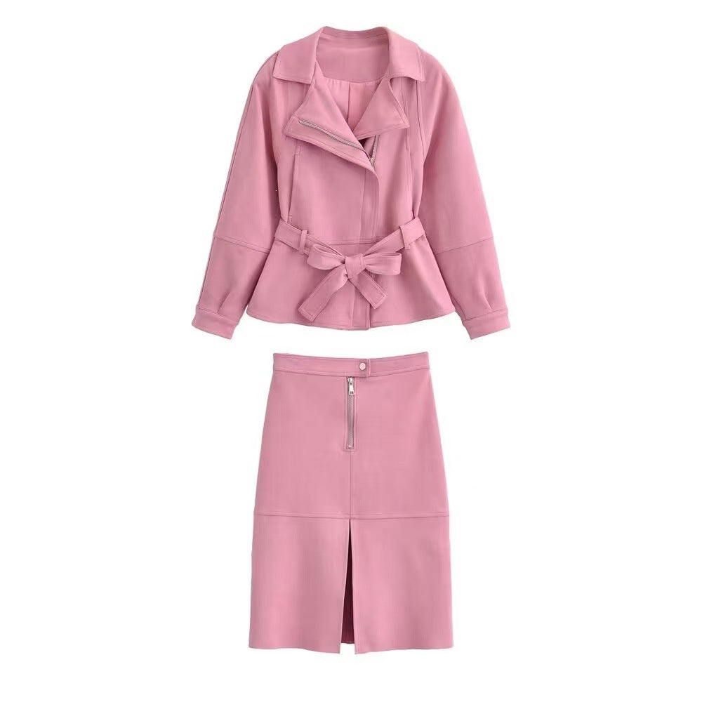 Women's short jacket with belted waist, asymmetrical lapel, and peplum hem Mune Fashion
