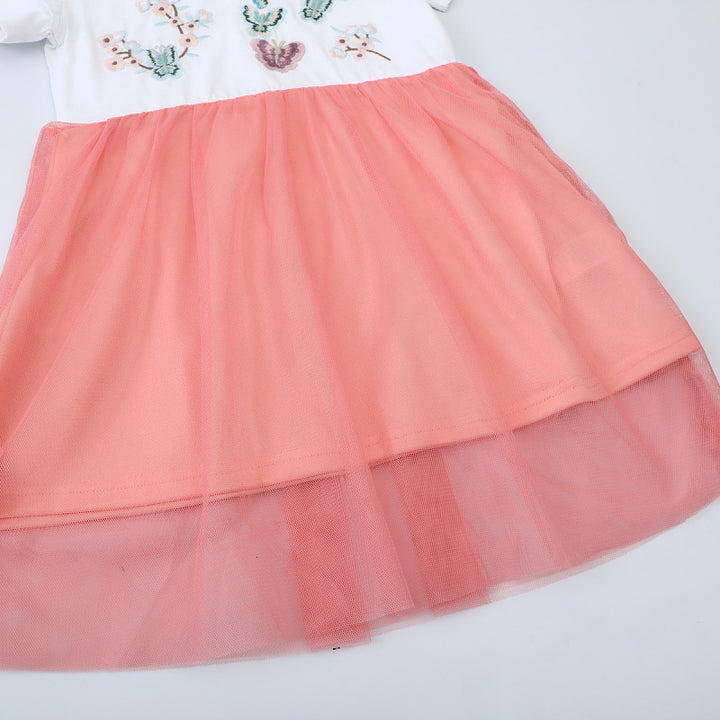 Girls Short Sleeve Dress with Floral Tulle Skirt Mune Fashion