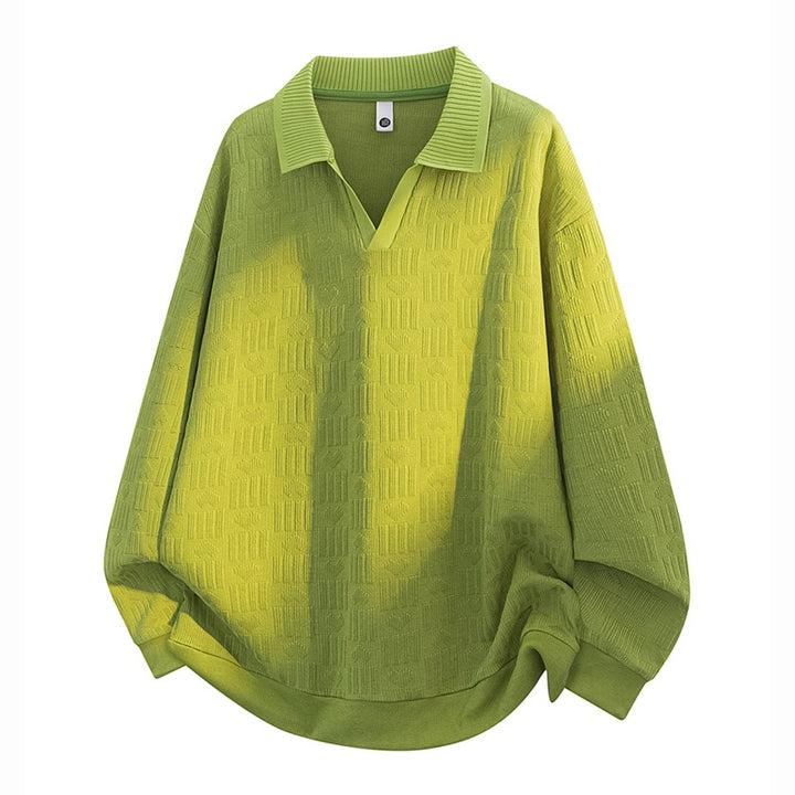 Men's Oversize Knit Polo with Textured Knit, Open V-Neck and Ribbed Collar Mune Fashion