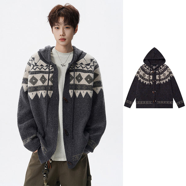 Men's cardigan with hood and graphic pattern Mune Fashion