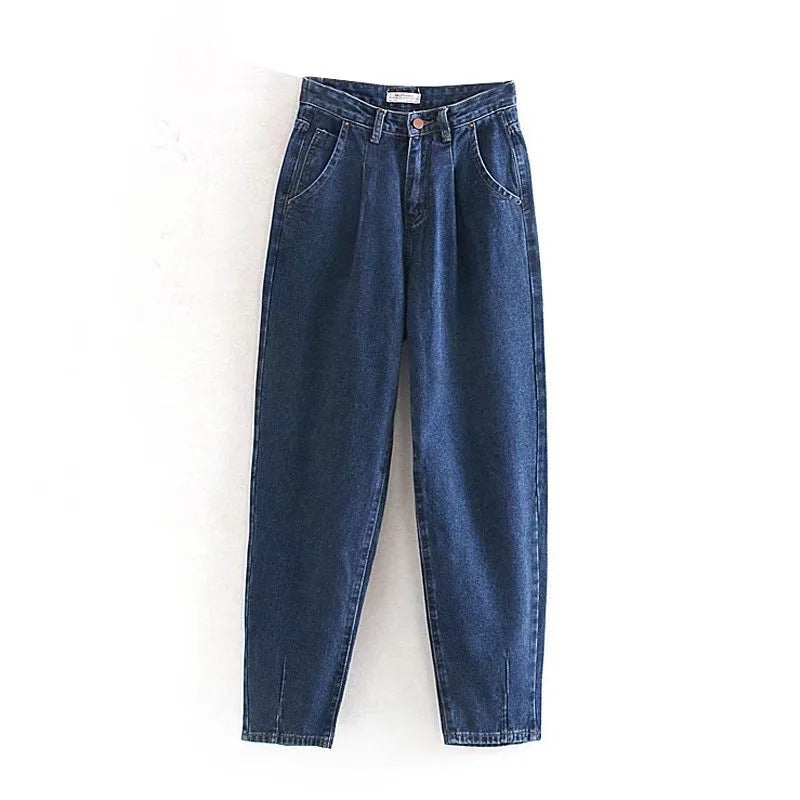 Women's High-Waisted Tapered Pants with Front Pleats and Relaxed Fit Mune Fashion