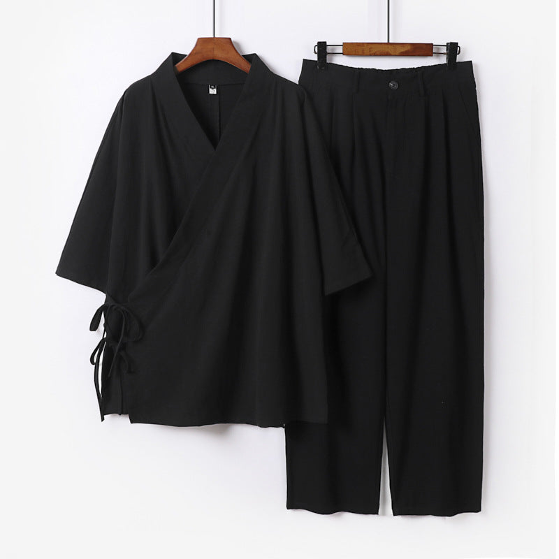 Unisex Kimono-Leisure-Set with Wrap Top and Elastic Waist Pants Mune Fashion